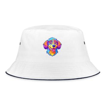 Akbash Hunderasse Cartoon Kawaii Illustration - Bucket Hat - Weiß/Navy - Vorne