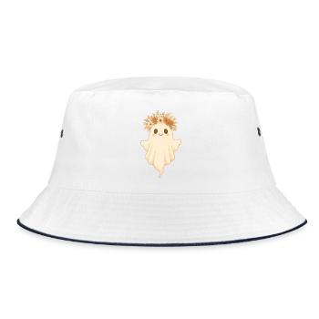 Boho Geist mit Blumenkranz – Süßes Halloween - Bucket Hat - Weiß/Navy - Vorne