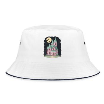Pastell Spukhaus mit Fledermäusen Halloween - Bucket Hat - Weiß/Navy - Vorne