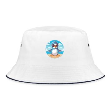Jay Karikatur Yoga Strand Sommer Illustration - Bucket Hat - Weiß/Navy - Vorne
