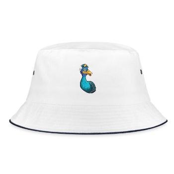 Pfauenkarikatur Kawaii Aquarellillustration - Bucket Hat - Weiß/Navy - Vorne