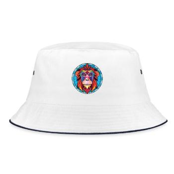 Affe Buntes Aquarell Tier Haustier Illustration - Bucket Hat - Weiß/Navy - Vorne