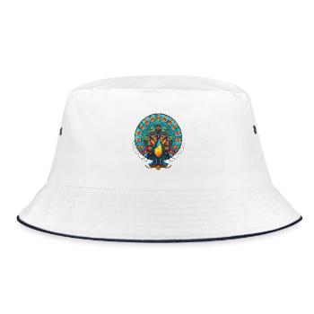 Pfauenbunte Aquarell-Tierillustration - Bucket Hat - Weiß/Navy - Vorne