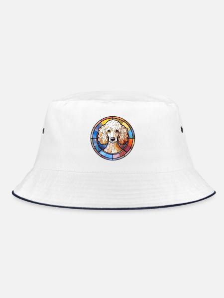 Pudel Hunderasse Aquarellglas - Bucket Hat - Weiß/Navy