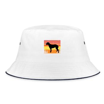 Irish Wolfhound Hund Liebe Silhouette Vintage Sonnenuntergang - Bucket Hat - Weiß/Navy - Vorne