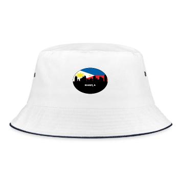 Manila Philippinen Flagge Skyline Silhouette Reisen - Bucket Hat - Weiß/Navy - Vorne