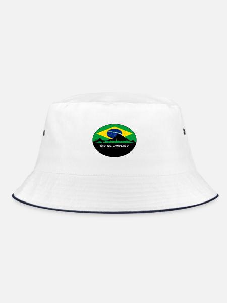 Rio De Janeiro Brasilien Flagge Skyline Silhouette Trav - Bucket Hat - Weiß/Navy