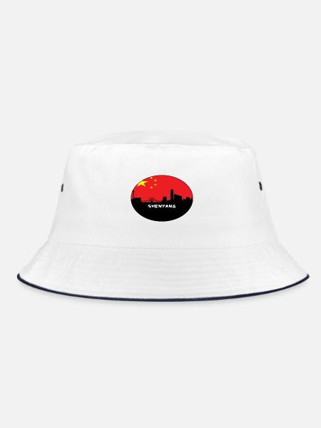 Shenyang-China-Flaggen-Skyline-Schattenbild-Reise - Bucket Hat - Weiß/Navy
