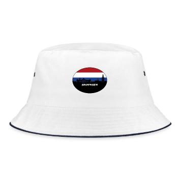 Groningen Niederlande Flagge Skyline Silhouette Trav - Bucket Hat - Weiß/Navy - Vorne