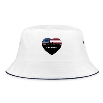 Cincinnati Ohio USA Flagge Skyline Reise Souvenir - Bucket Hat - Weiß/Navy - Vorne