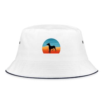 Andalusischer Laufhund Hundeliebhaber Silhouette Retro Sonnenuntergang - Bucket Hat - Weiß/Navy - Vorne