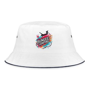  Bungee Jumper Geschenkidee, Bungy Jumps, Bungee - Bucket Hat - Weiß/Navy - Vorne
