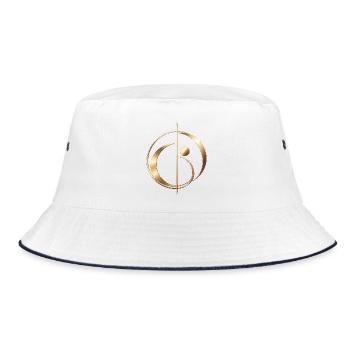 Business Elegance – Elegantes Gold-Emblem - Bucket Hat - Weiß/Navy - Vorne