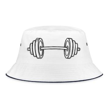 Hantel im Skizzenstil – Kraftsport und Fitness - Bucket Hat - Weiß/Navy - Vorne