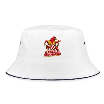 Kamelle-Kommando Karneval-T-Shirt - Bucket Hat - Weiß/Navy - Vorne