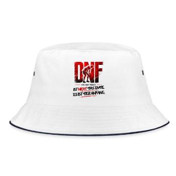 DNF ist nicht das Ende - Läufer Motivation - Bucket Hat - Weiß/Navy - Vorne