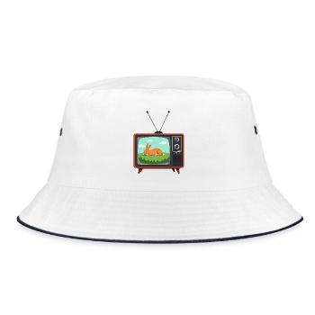 Retro Fernseher mit schlafendem Hasen - Bucket Hat - Weiß/Navy - Vorne