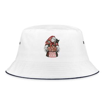 Weihnachts-Baba Yaga Lebkuchen-Design - Bucket Hat - Weiß/Navy - Vorne