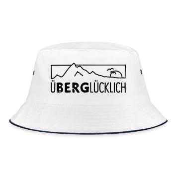 Überglücklich in den Bergen – Wandern und Outdoor - Bucket Hat - Weiß/Navy - Vorne
