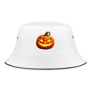 Wenuma Leuchtender Halloween Kürbis - Bucket Hat - Weiß/Navy - Vorne