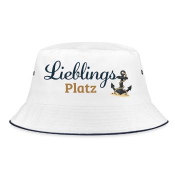 Lieblingsplatz – Maritimes Ankerdesign - Bucket Hat - Weiß/Navy - Vorne