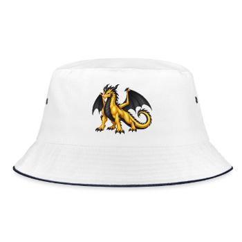Goldener Drache – Majestätischer Fantasy Drache - Bucket Hat - Weiß/Navy - Vorne