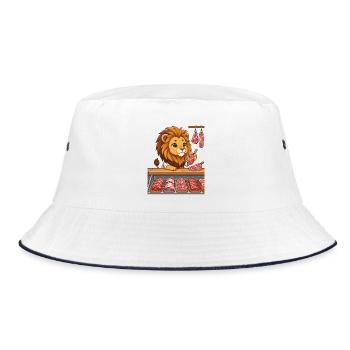 Löwe in der Fleischerei Metzger Chibi Design - Bucket Hat - Weiß/Navy - Vorne
