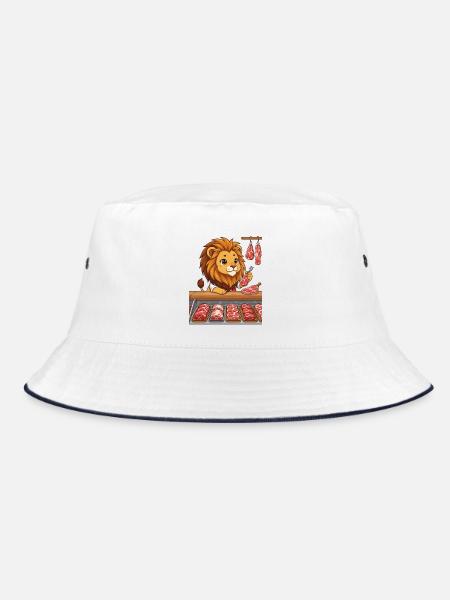 Löwe in der Fleischerei Metzger Chibi Design - Bucket Hat - Weiß/Navy