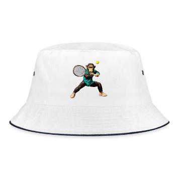 Tennis Schimpanse Affen - Bucket Hat - Weiß/Navy - Vorne