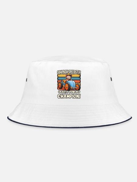 Retro-Seifenkisten-Speedster-Racer-Schwerkraftmeister - Bucket Hat - Weiß/Navy