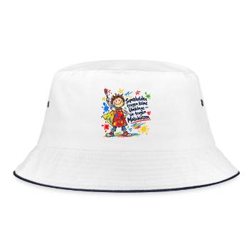 Kunterbunter Malheld – Kindermotiv - Bucket Hat - Weiß/Navy - Vorne