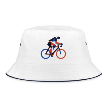 Bauhaus Geometric Cyclist Retro Risograph Art - Bucket Hat - Weiß/Navy - Vorne