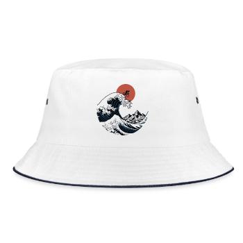 Japanische Ukiyo-e Gravel Bike Wave Art - Bucket Hat - Weiß/Navy - Vorne
