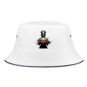 Gruselige Köchin mit Kürbiskuchen - Bucket Hat - Weiß/Navy - Vorne
