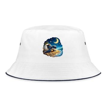 Kleine Schildkröte Baby Meer Strand Kinder T-Shirt - Bucket Hat - Weiß/Navy - Vorne