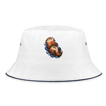 Kontemplativer Otter mit Orangenblume - Bucket Hat - Weiß/Navy - Vorne