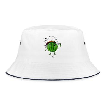 MessyMelon – tiefenentspannte Wassermelone - Bucket Hat - Weiß/Navy - Vorne