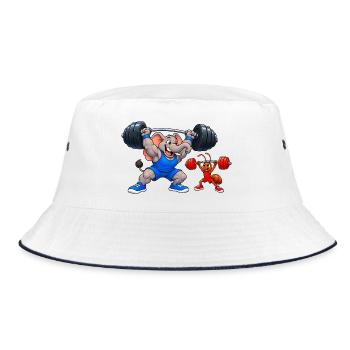 Elefant gegen Ameise – Lustiges Gewichtheben - Bucket Hat - Weiß/Navy - Vorne