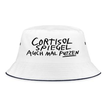 Cortisolspiegel putzen - Bucket Hat - Weiß/Navy - Vorne