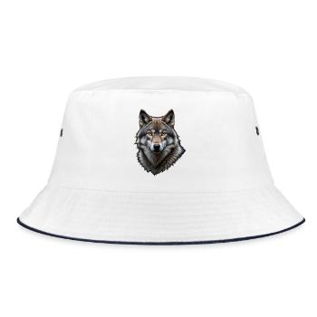 Wolfsblick im Nachtporträt - Bucket Hat - Weiß/Navy - Vorne