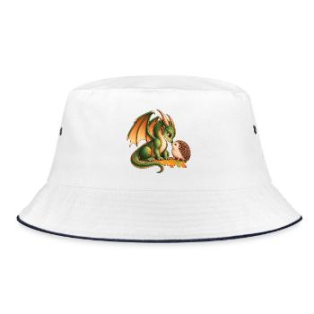 Drache & Igel – Niedlicher Nasenstups im Herbst - Bucket Hat - Weiß/Navy - Vorne