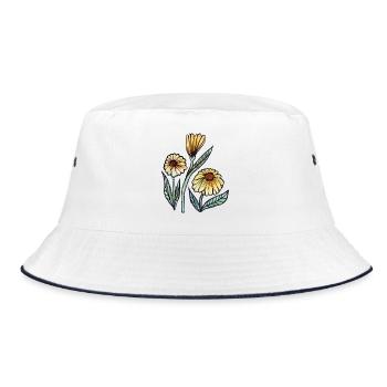 Daisy Meadow Aquarellblüte - Bucket Hat - Weiß/Navy - Vorne
