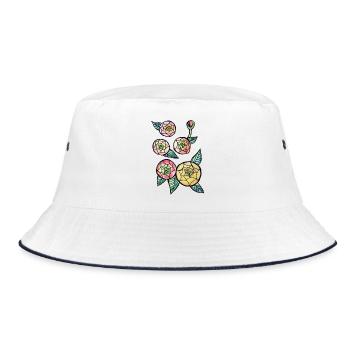 Aquarell-Webblumen - Bucket Hat - Weiß/Navy - Vorne