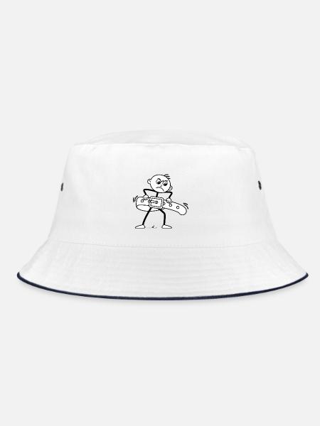 Strichel zieht Gürtel enger: Minimalistischer Witz - Bucket Hat - Weiß/Navy