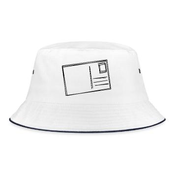 Postkarte handgezeichnet - Bucket Hat - Weiß/Navy - Vorne