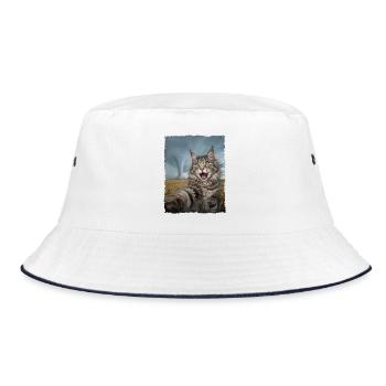 Katzen-Selfie vor dem Tornado - Bucket Hat - Weiß/Navy - Vorne