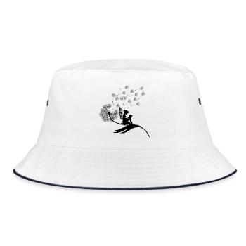 Schmetterlingdesign Pusteblumen Wiese Herzen Feen - Bucket Hat - Weiß/Navy - Vorne
