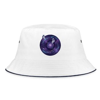 Galaxie-Schallplatte mit Astronauten - Bucket Hat - Weiß/Navy - Vorne