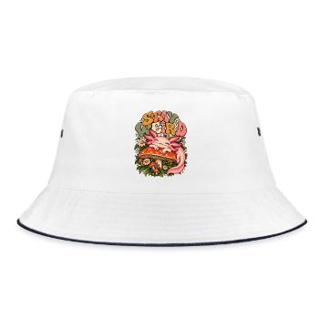 Axolotl Pilz Design Süßes Salamander Tier Retro - Bucket Hat - Weiß/Navy - Vorne