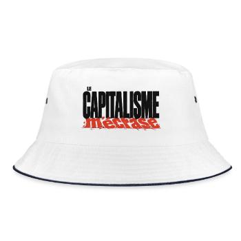 Kapitalismus in Trümmern – schwarz-roter Kontrast - Bucket Hat - Weiß/Navy - Vorne
